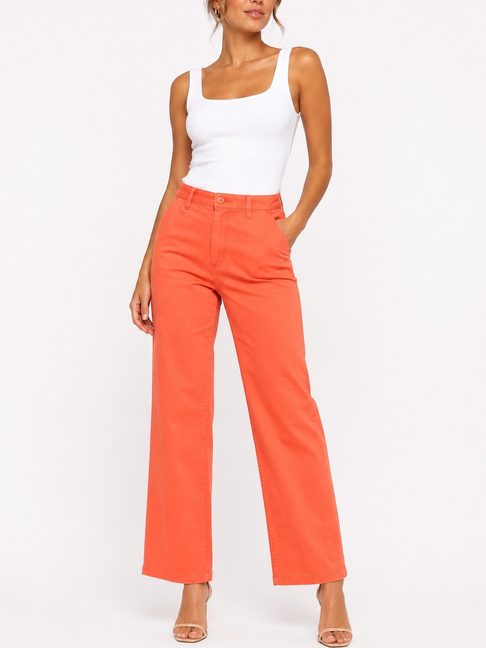 Ralph Lauren Size 8 Women's High-Waist Wide-Leg Jeans in Coral Orange